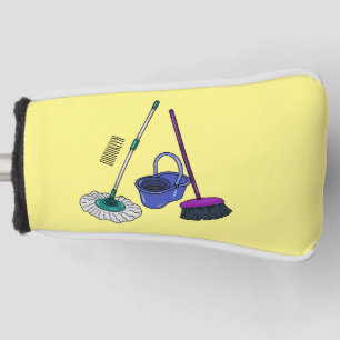 Broom & mop cartoon illustration golf head cover
