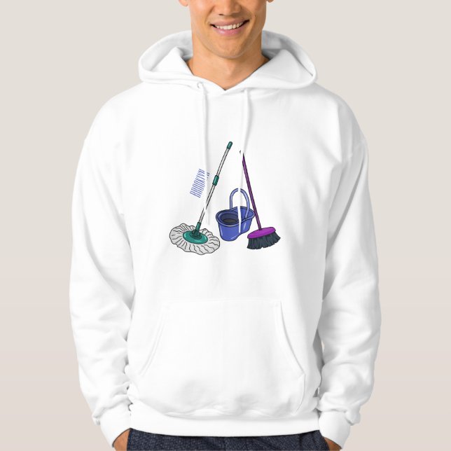 Broom & mop cartoon illustration hoodie (Front)