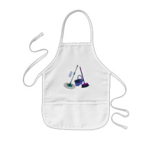 Broom & mop cartoon illustration kids apron