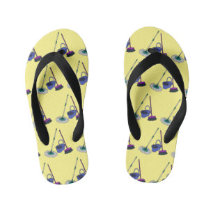 Broom & mop cartoon illustration kid's flip flops