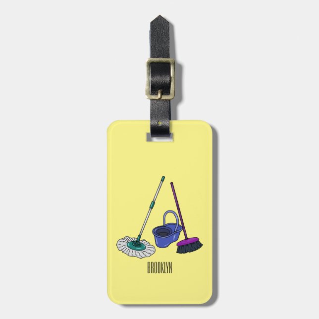 Broom & mop cartoon illustration luggage tag (Front Vertical)