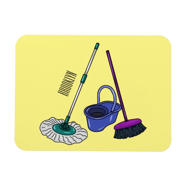 Broom & mop cartoon illustration magnet (Horizontal)