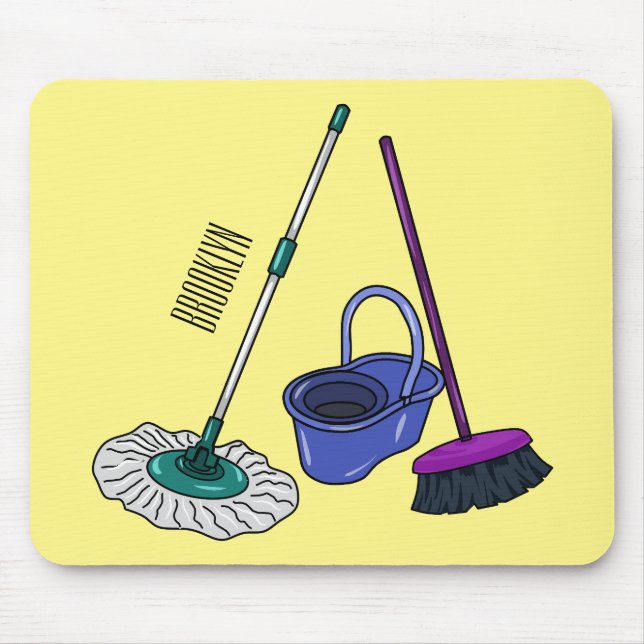 Broom & mop cartoon illustration mouse mat (Front)