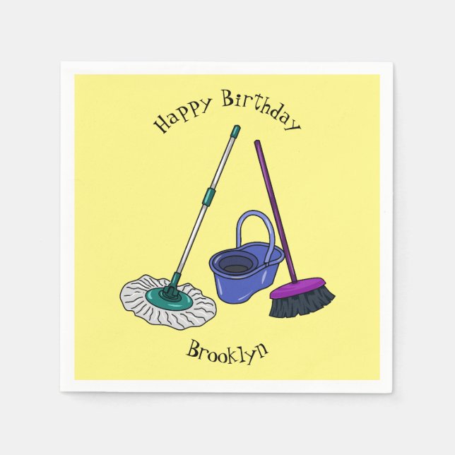 Broom & mop cartoon illustration napkin (Front)