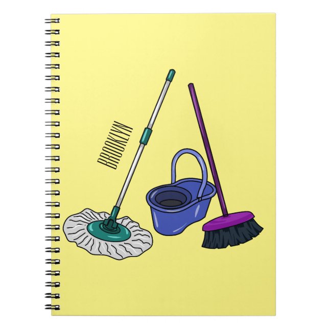 Broom & mop cartoon illustration notebook (Front)