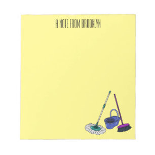 Broom & mop cartoon illustration notepad