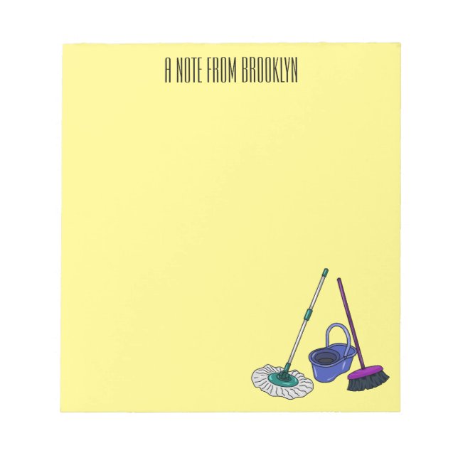 Broom & mop cartoon illustration notepad (Front)