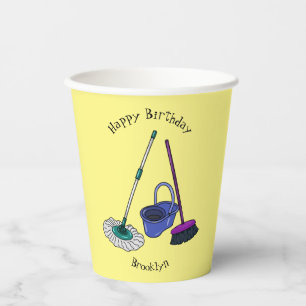Broom & mop cartoon illustration paper cups