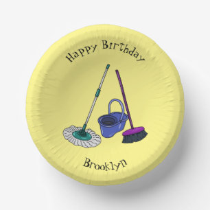 Broom & mop cartoon illustration paper plate