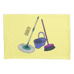Broom & mop cartoon illustration pillowcase