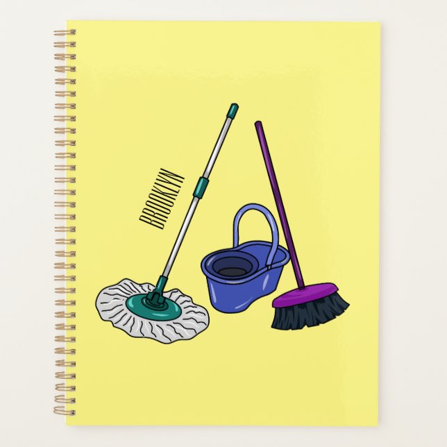 Broom & mop cartoon illustration planner (Front)