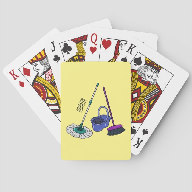 Broom & mop cartoon illustration playing cards (Back)
