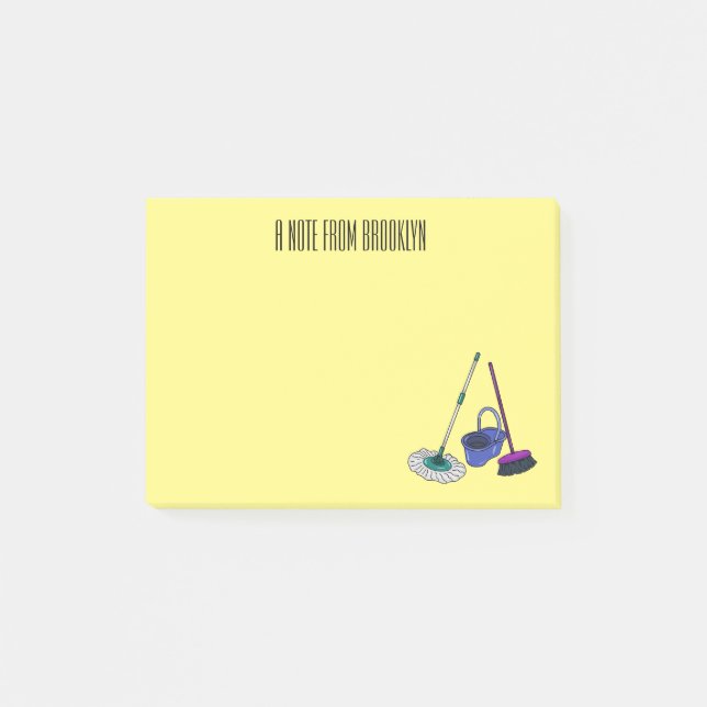 Broom & mop cartoon illustration post-it notes (Front)