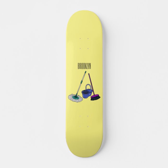 Broom & mop cartoon illustration skateboard (Front)
