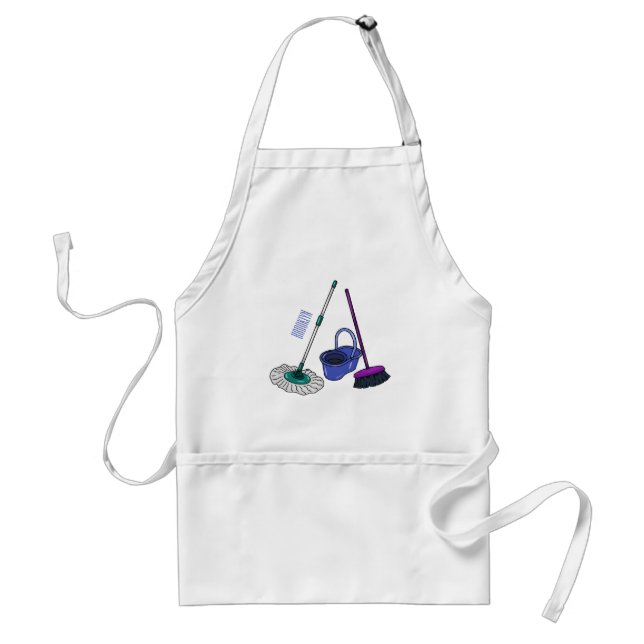 Broom & mop cartoon illustration standard apron (Front)