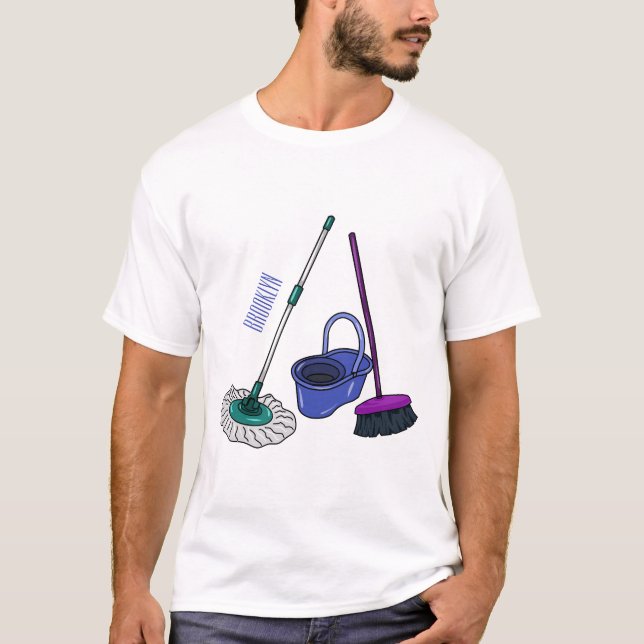 Broom & mop cartoon illustration T-Shirt (Front)