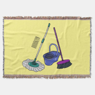 Broom & mop cartoon illustration throw blanket