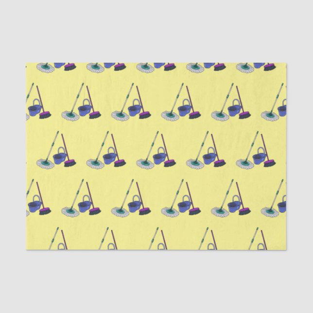 Broom & mop cartoon illustration tissue paper (Front)