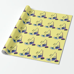 Broom & mop cartoon illustration wrapping paper