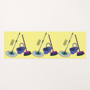 Broom & mop cartoon illustration yoga mat