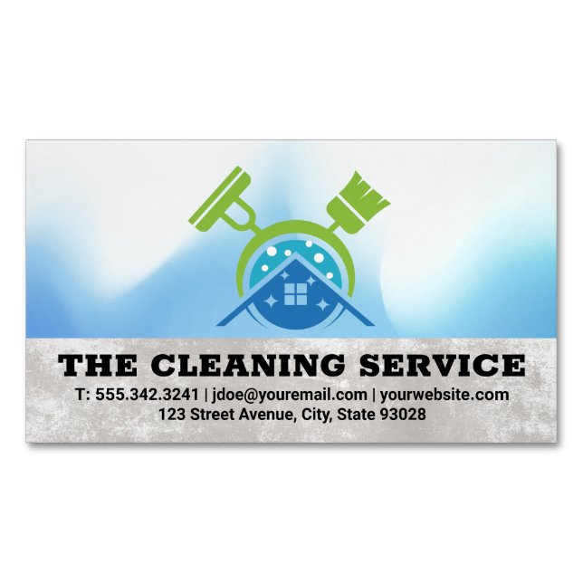Broom Mop | Cleaning Supplies Home Logo Magnetic Business Card (Front)