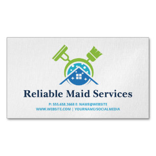 Broom Mop Cleaning Supplies Maid Services Magnetic Business Card