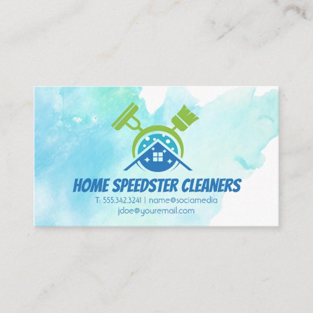 Broom Mop House Cleaning Logo | Maids Business Card (Front)
