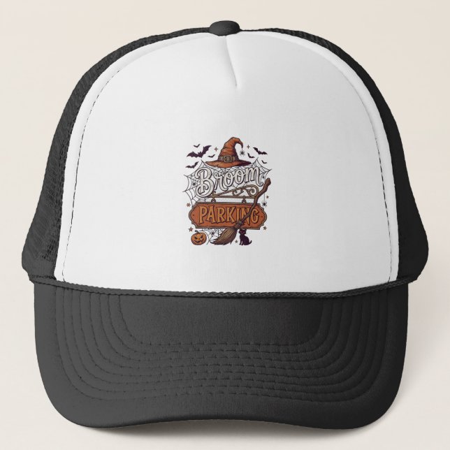 Broom Parking Halloween Witch Hat Broomstick Black (Front)