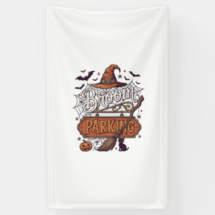 Broom Parking Halloween Witch Hat Broomstick Black Banner