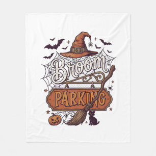 Broom Parking Halloween Witch Hat Broomstick Black Fleece Blanket