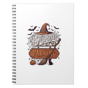 Broom Parking Halloween Witch Hat Broomstick Black Notebook