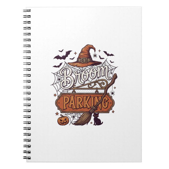Broom Parking Halloween Witch Hat Broomstick Black Notebook (Front)
