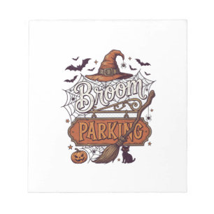 Broom Parking Halloween Witch Hat Broomstick Black Notepad
