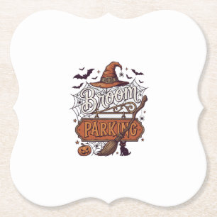 Broom Parking Halloween Witch Hat Broomstick Black Paper Coaster