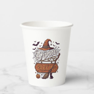 Broom Parking Halloween Witch Hat Broomstick Black Paper Cups