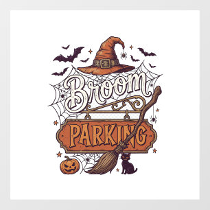 Broom Parking Halloween Witch Hat Broomstick Black Window Cling
