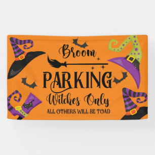 Broom Parking Witch Hat Bat Halloween Funny Party Banner