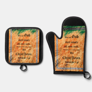 Broom Sage Abstract Philippians 4vs19 Oven Mitt & Pot Holder Set