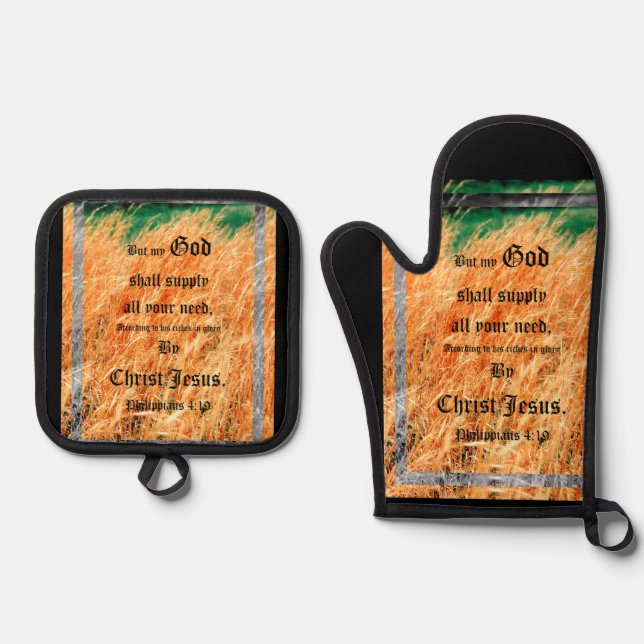 Broom Sage Abstract Philippians 4vs19 Oven Mitt & Pot Holder Set (Front)
