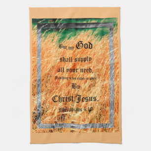 Broom Sage Abstract Philippians 4vs19 Tea Towel