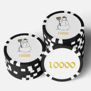 Broom Snowman black gold 10000 striped poker chip