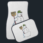 Broom Snowman car mats front and rear<br><div class="desc">Broom Snowman car mats are for people spreading fun and good wishes at Christmas time. Broom Snowman is Steamy Raimon original cartoon art.

* great for Curling Sports fans and Canadians</div>