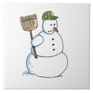 Broom Snowman large ceramic tile