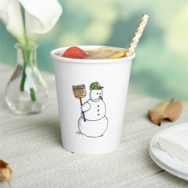 Broom Snowman paper cups (Insitu)