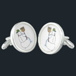 Broom Snowman silver plated cufflinks<br><div class="desc">Broom Snowman cufflinks are for snowman lovers,  men and boys looking to have fun and spread cheer during the Christmas holiday season,  Canadians,  Curling sports fans,  and cartoon fans. Broom Snowman is Steamy Raimon original cartoon art.</div>