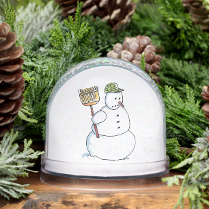 Broom Snowman snow globe