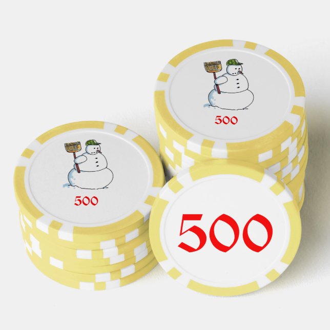 Broom Snowman yellow 500 striped poker chip (Stack)