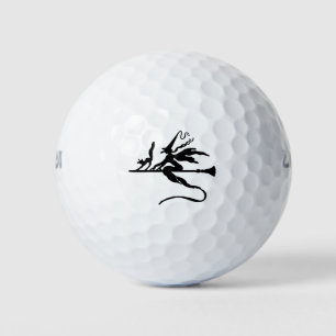 Broom Witch Flying Cat Halloween Silhouette Golf Balls