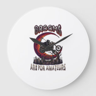 Brooms Amateurs Grim Reaper Motorcycle Halloween R Large Clock