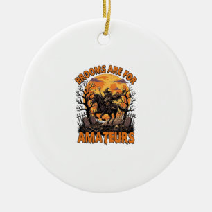 Brooms Are Amateurs Halloween Witch Horse Moon Gra Ceramic Tree Decoration